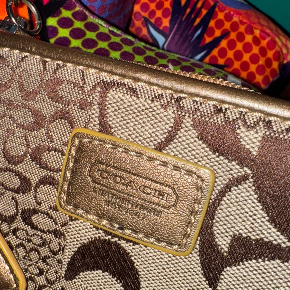 Coach Tan and Brown Signature Wristlet - Picture 3 of 11